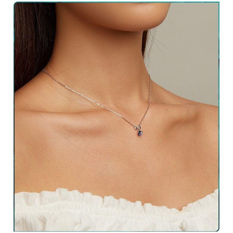 Collar Plata 925 Cinta y Cristal Azul Tornasol-2