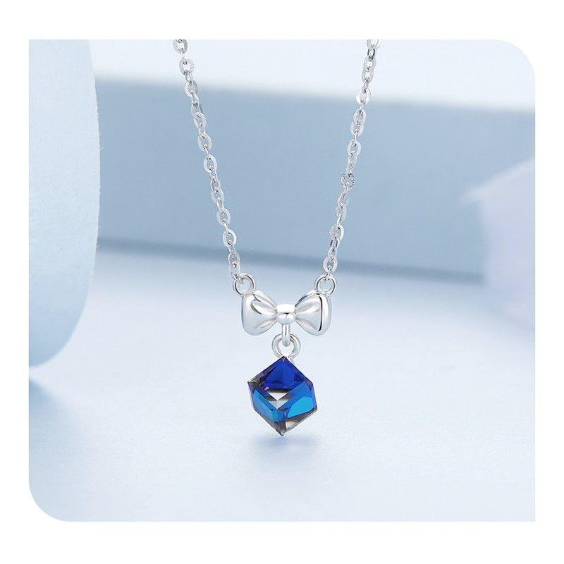 Collar Plata 925 Cinta y Cristal Azul Tornasol-4