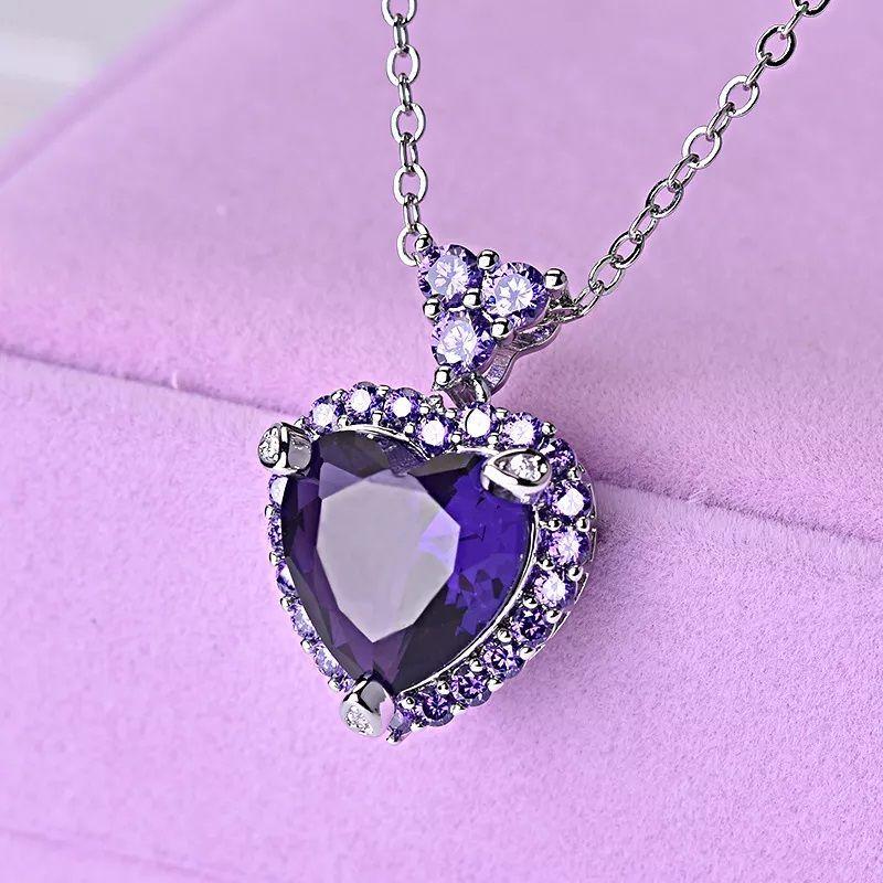 Collar Corazon Cristal Morado-5