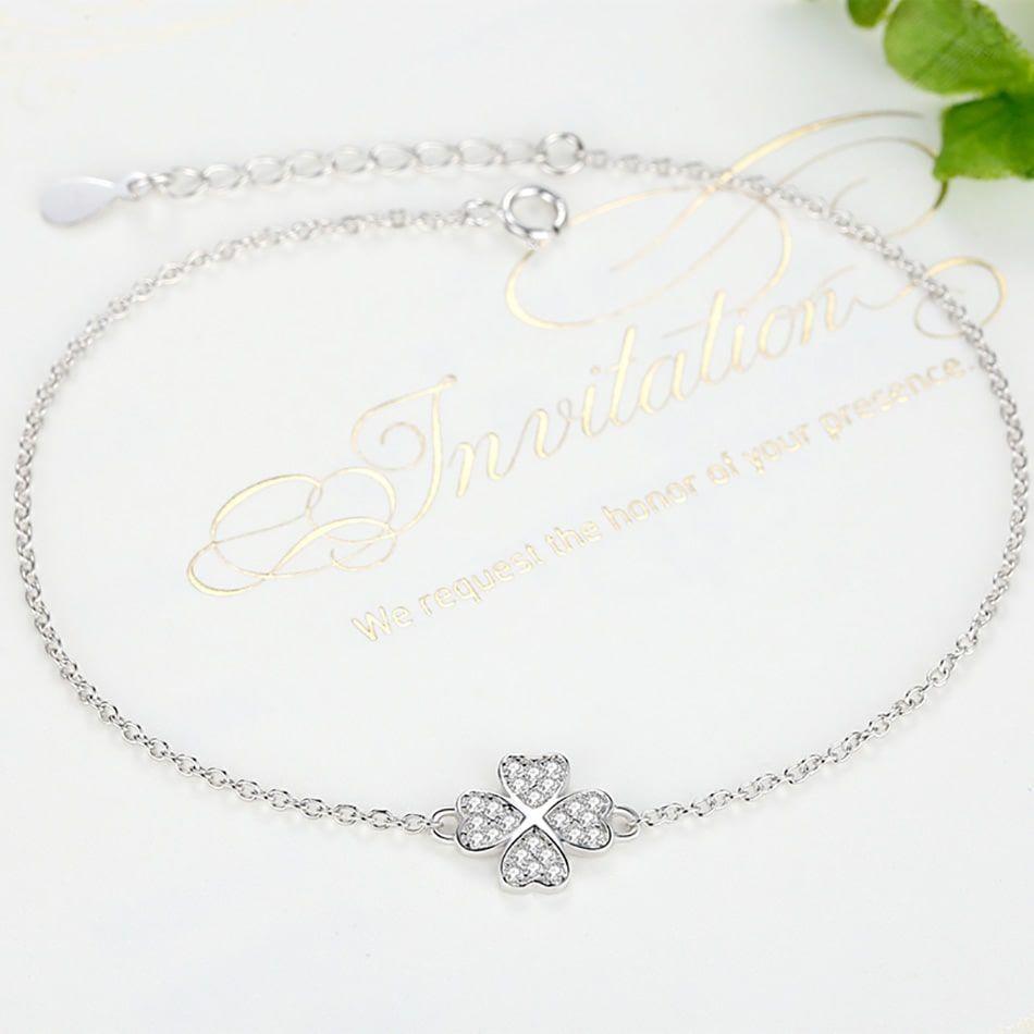 Pulsera Trebol y Circones Plata Fina 925-3