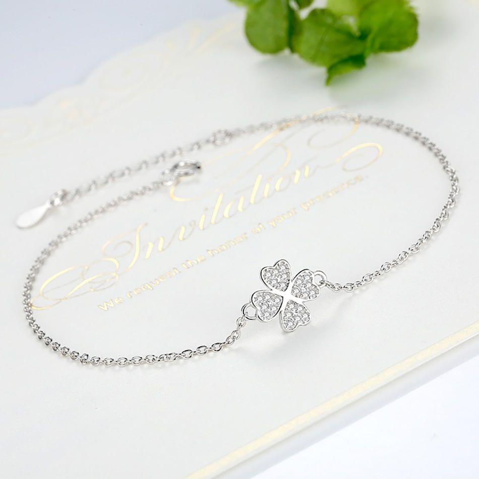 Pulsera Trebol y Circones Plata Fina 925-2