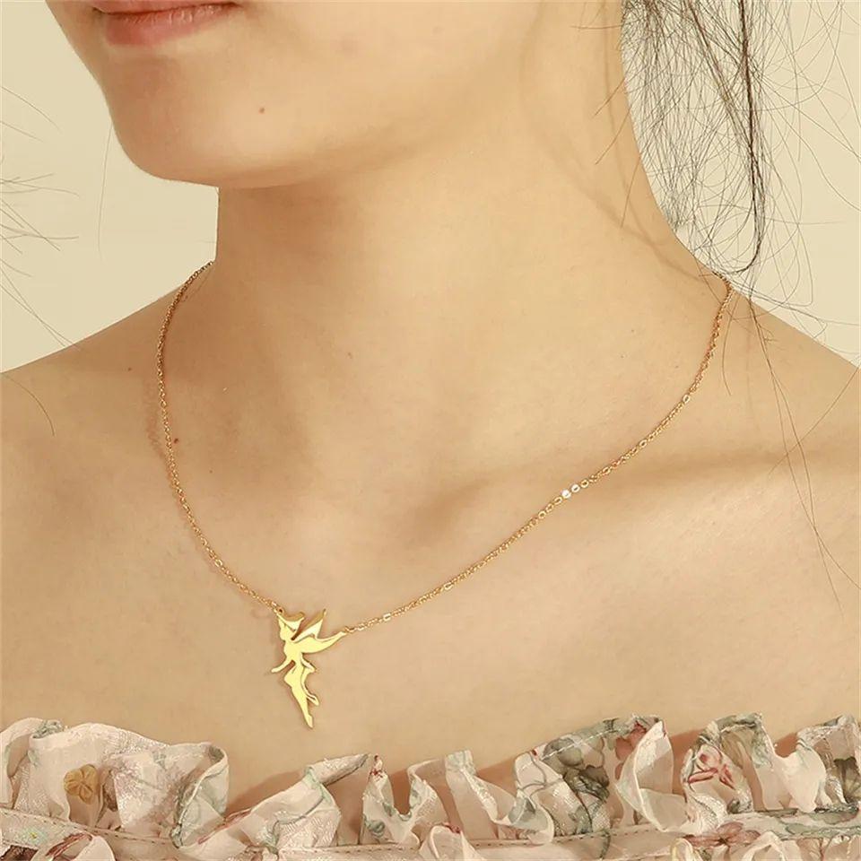 Colgante Collar Hada Acero Dorado-4
