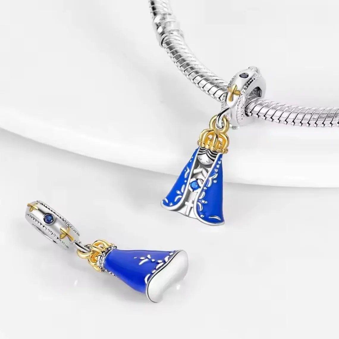 Charm Plata 925 Virgen Manto Azul y Corona Dorada-2