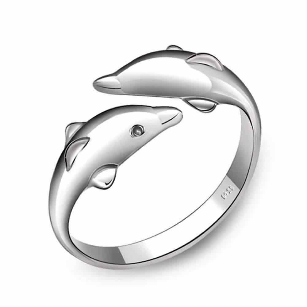 Anillo Delfines Plateado-0