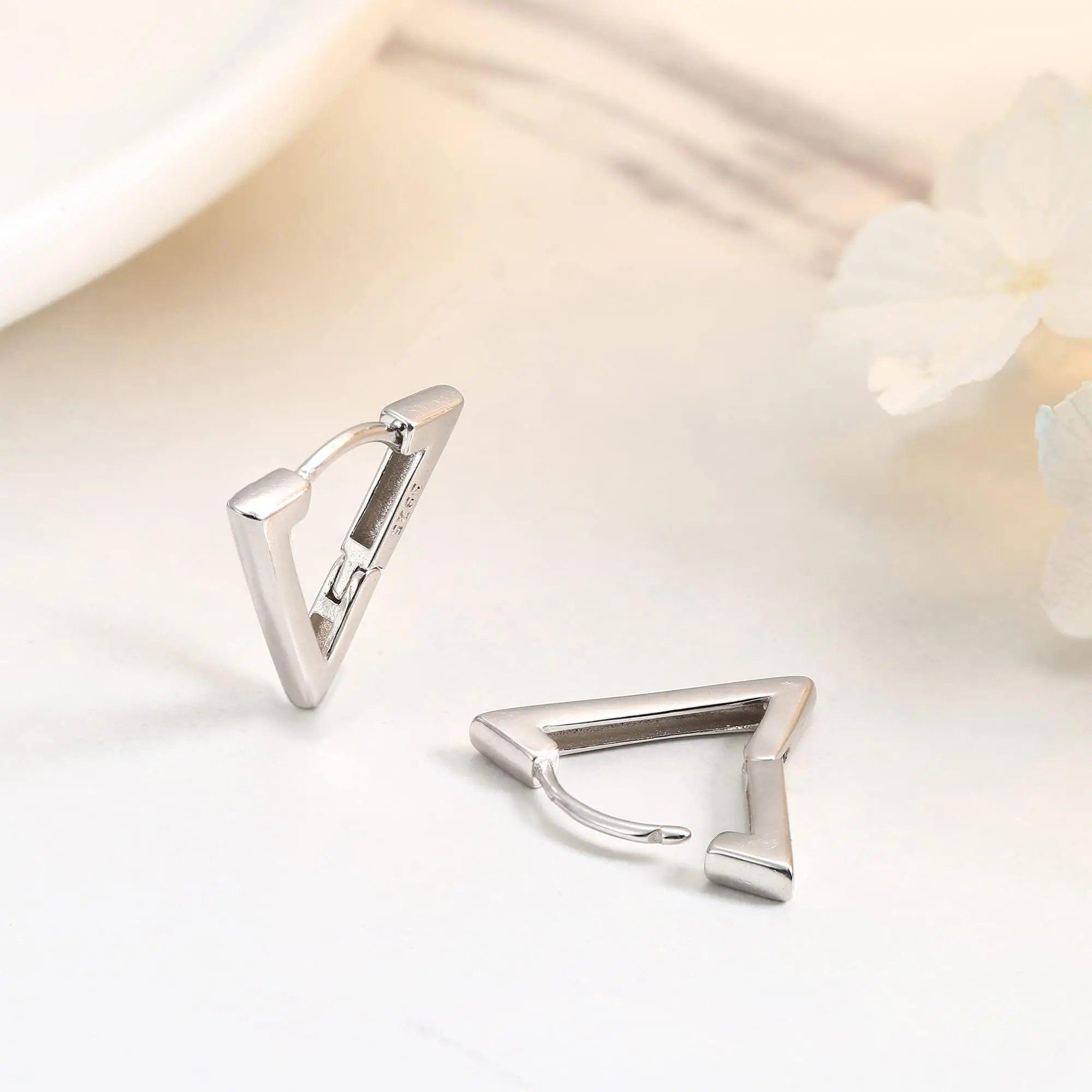 Aros Plata 925 Argolla Triangulo Plateado-3