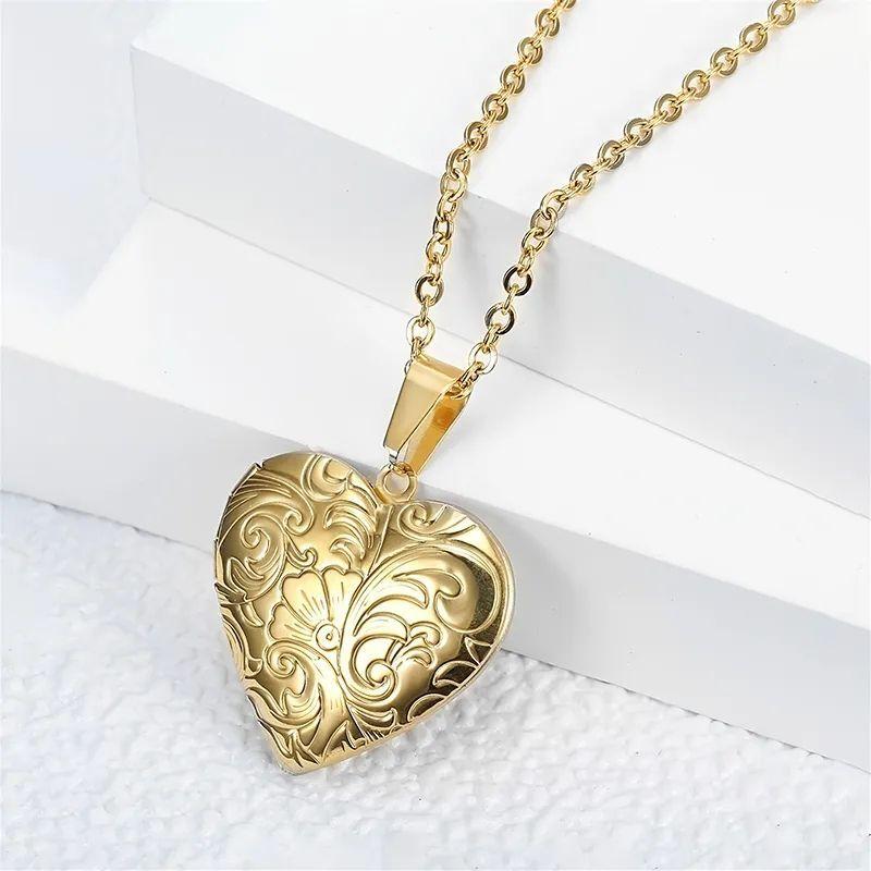 Collar Relicario Corazon Vintage Acero Dorado-3