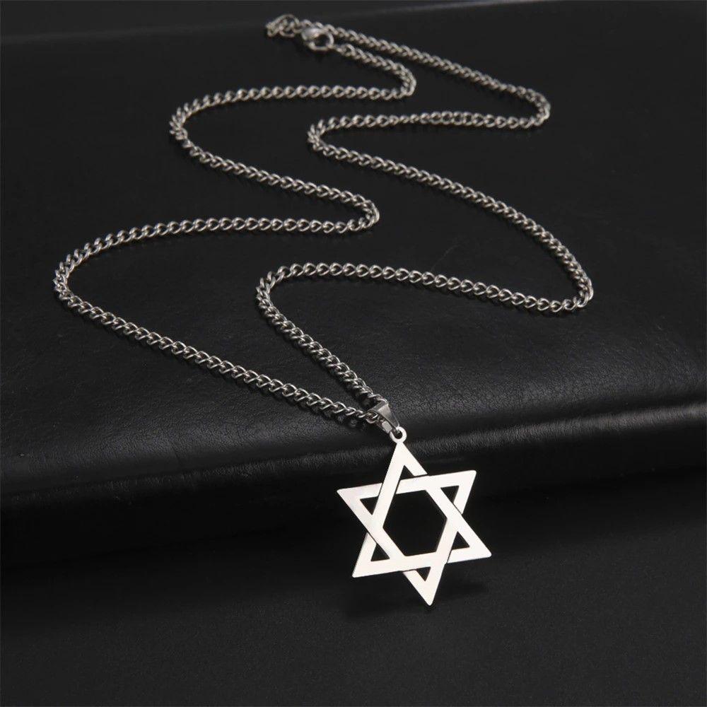Colgante Collar Estrella David Acero Plateado-4