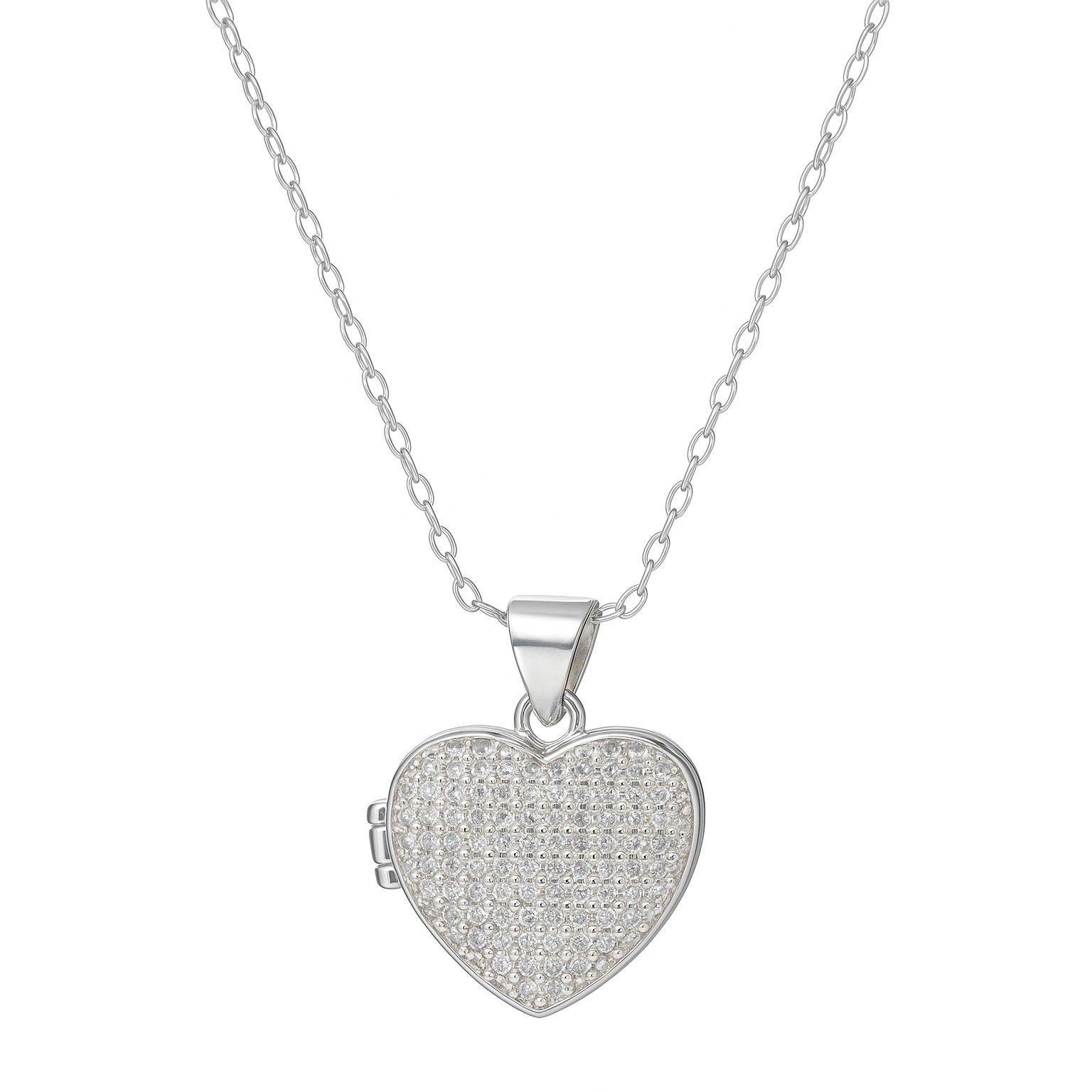 Collar Relicario Plata 925 Corazón Con Circones-0
