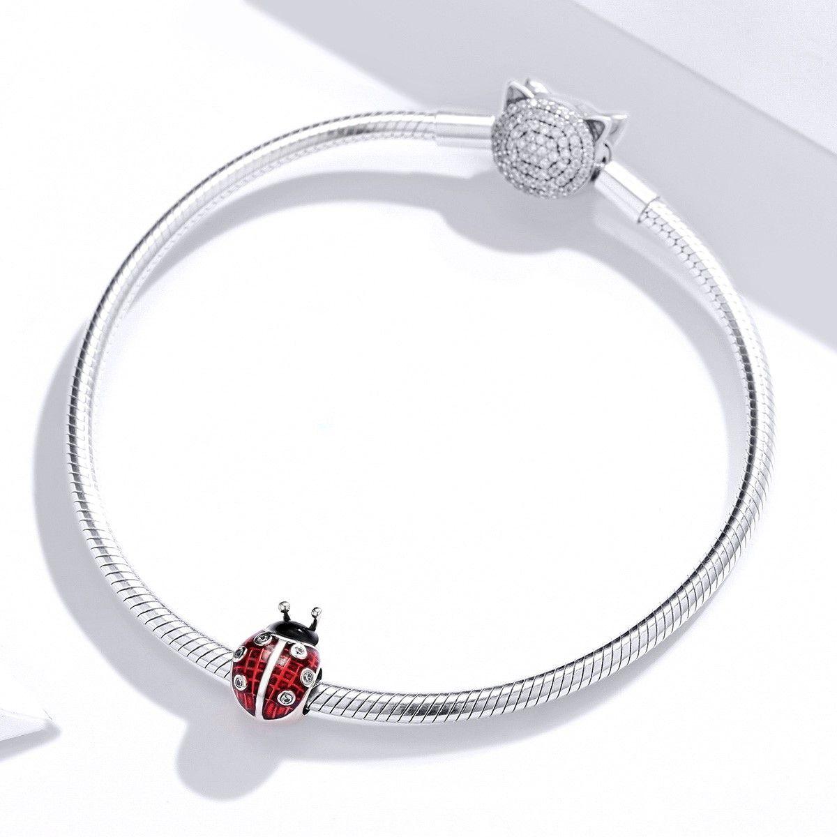 Charm Dije Plata 925 Mariquita Roja con Negro-1