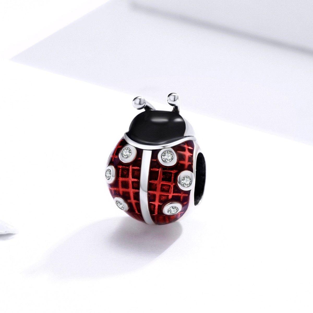 Charm Dije Plata 925 Mariquita Roja con Negro-2