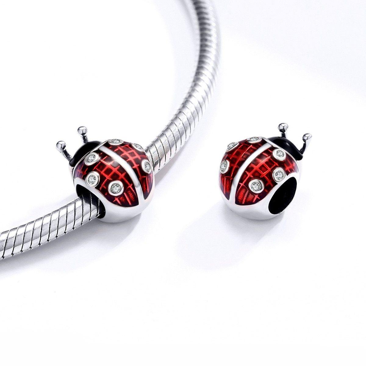 Charm Dije Plata 925 Mariquita Roja con Negro-3