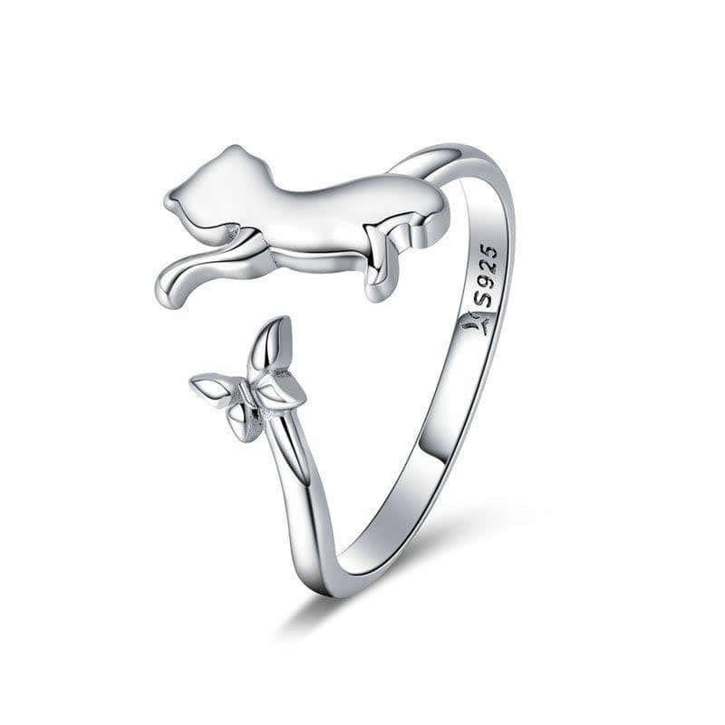 Anillo Plata 925 Gato y Mariposa-0