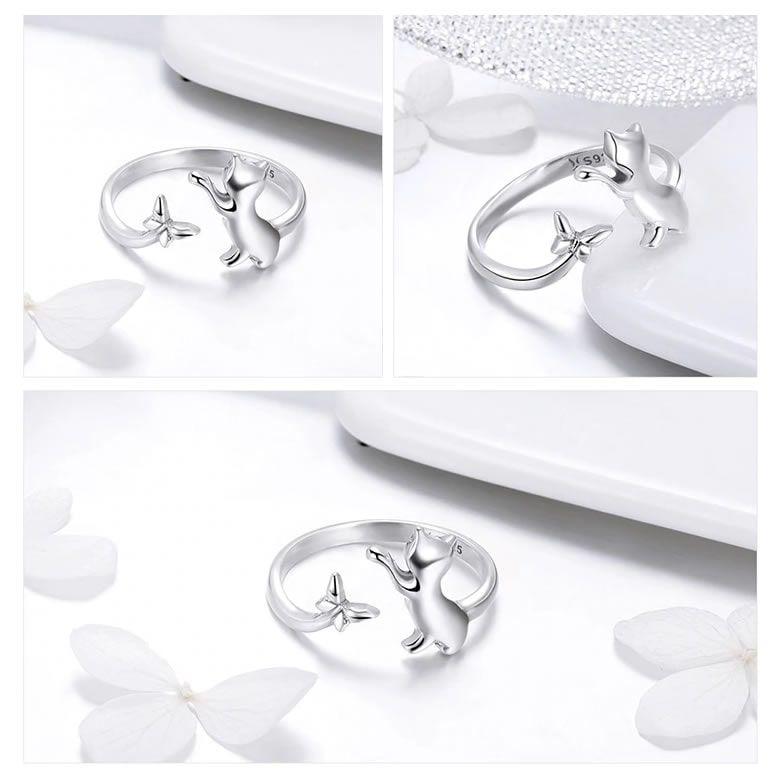 Anillo Plata 925 Gato y Mariposa-1