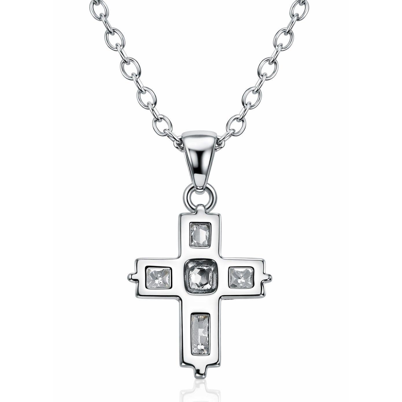 Collar Mini Cruz Cristal Blanco y Acero Plateada-4