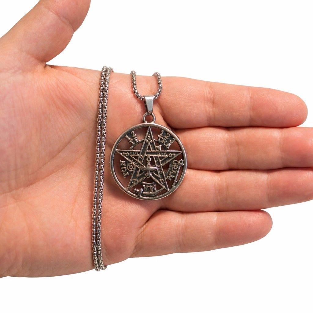 Collar Tetragrammaton Pentágono 35mm Cadena 60cm Acero-4