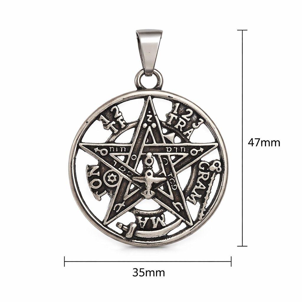 Collar Tetragrammaton Pentágono 35mm Cadena 60cm Acero-5