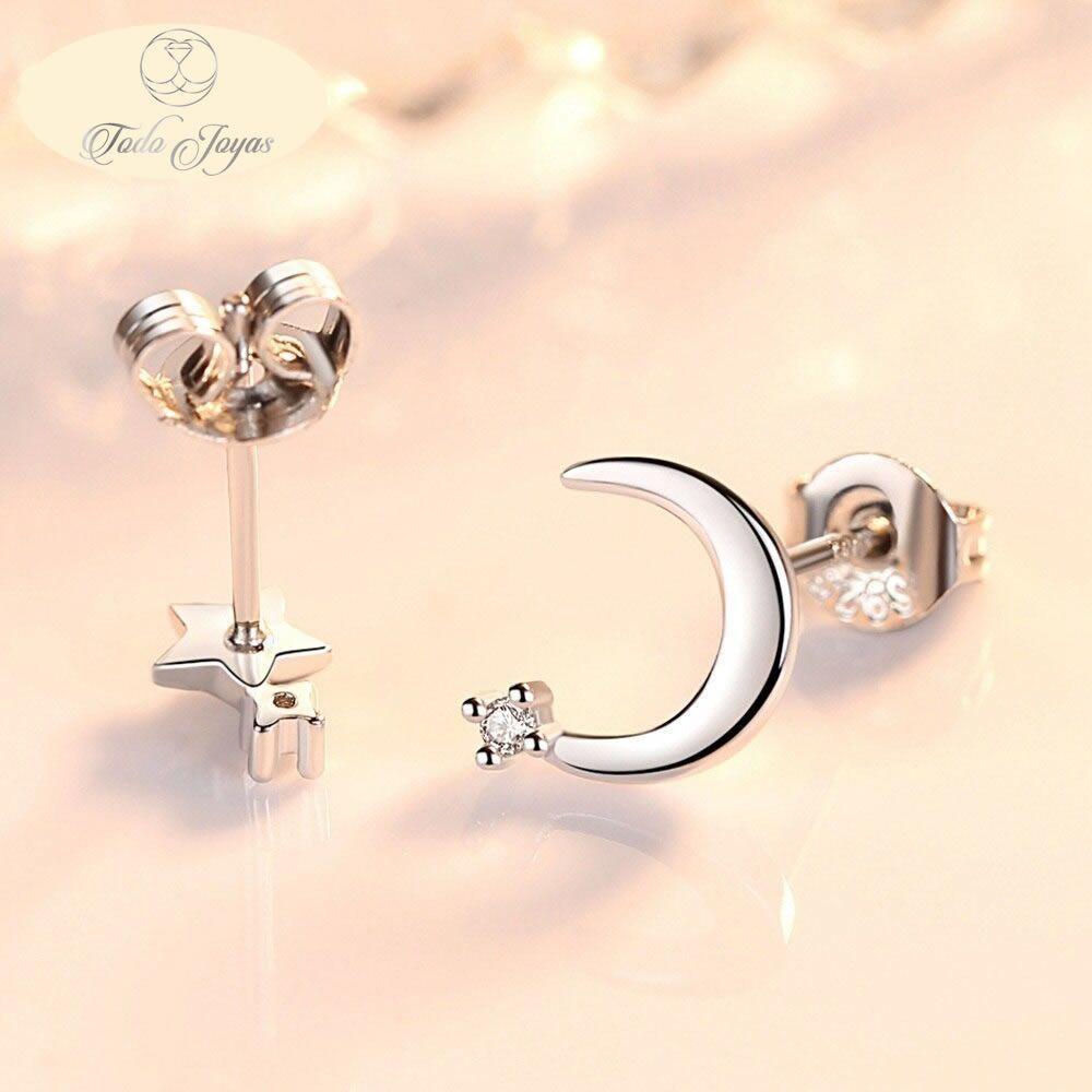 Aros de Luna y Estrella Plateado -3