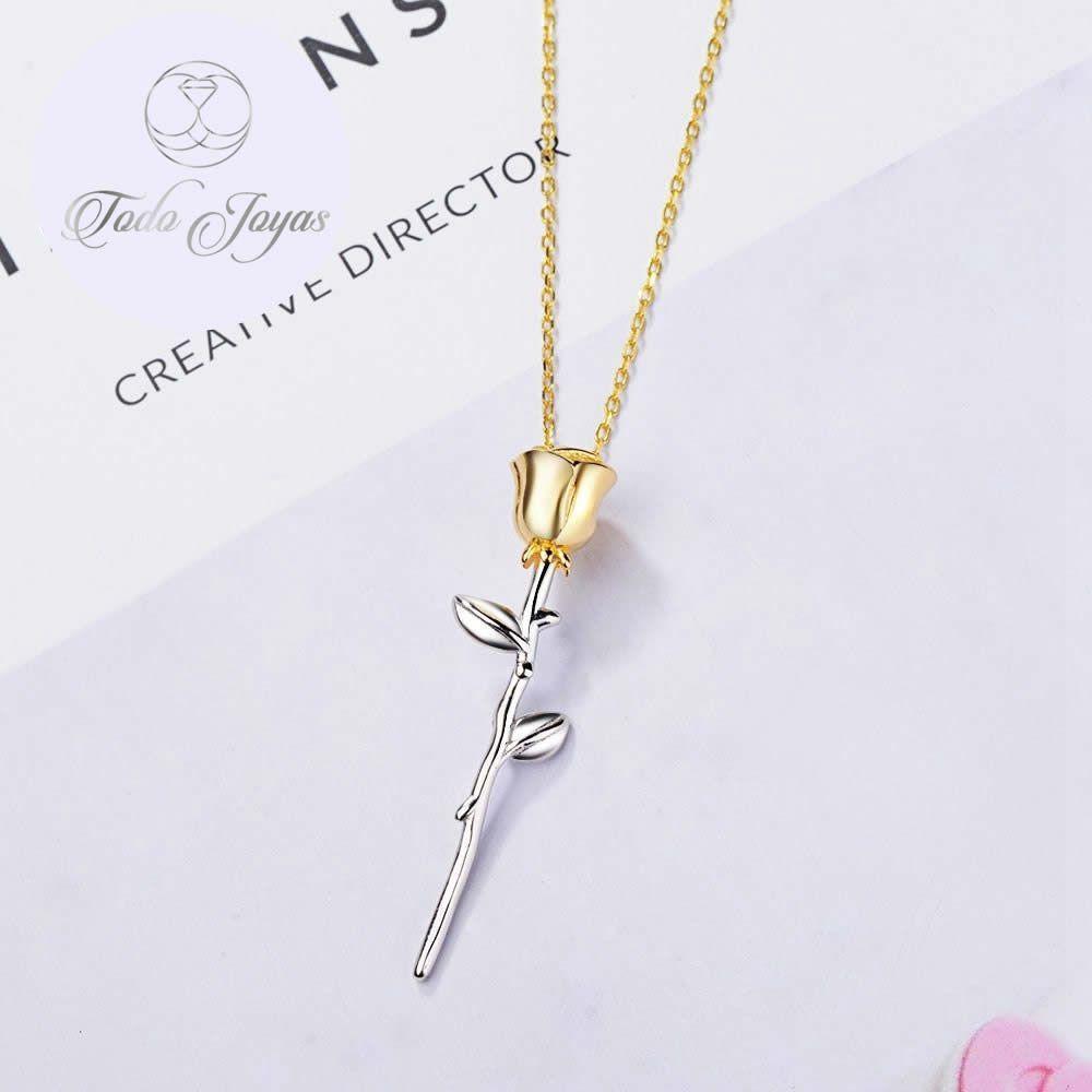 Colgante Collar Rosa Dorada Plateado-1