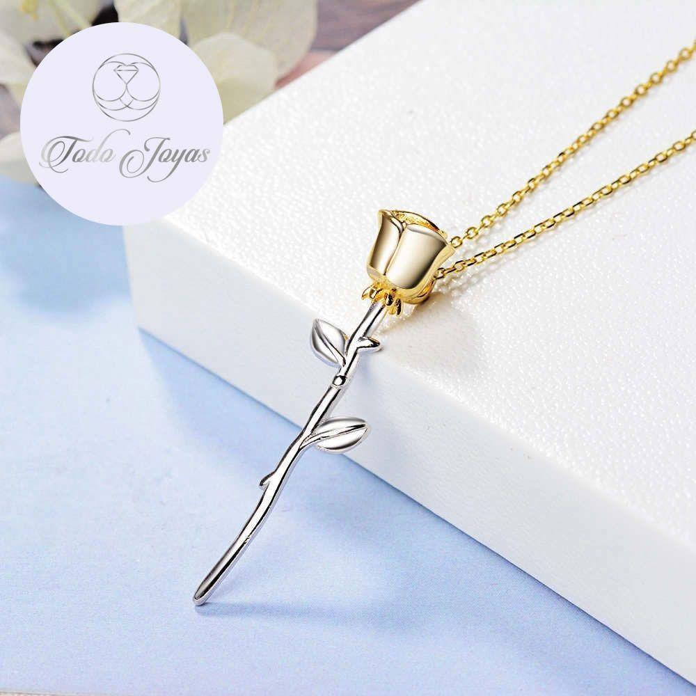 Colgante Collar Rosa Dorada Plateado-3