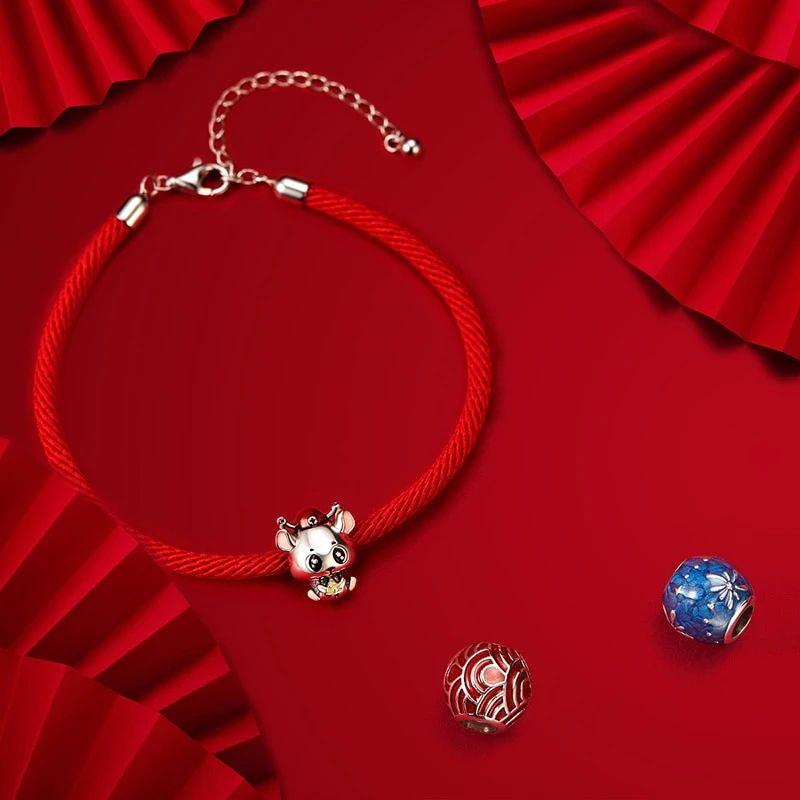 Pulsera Plata 925 Cuerda Roja Charms-3