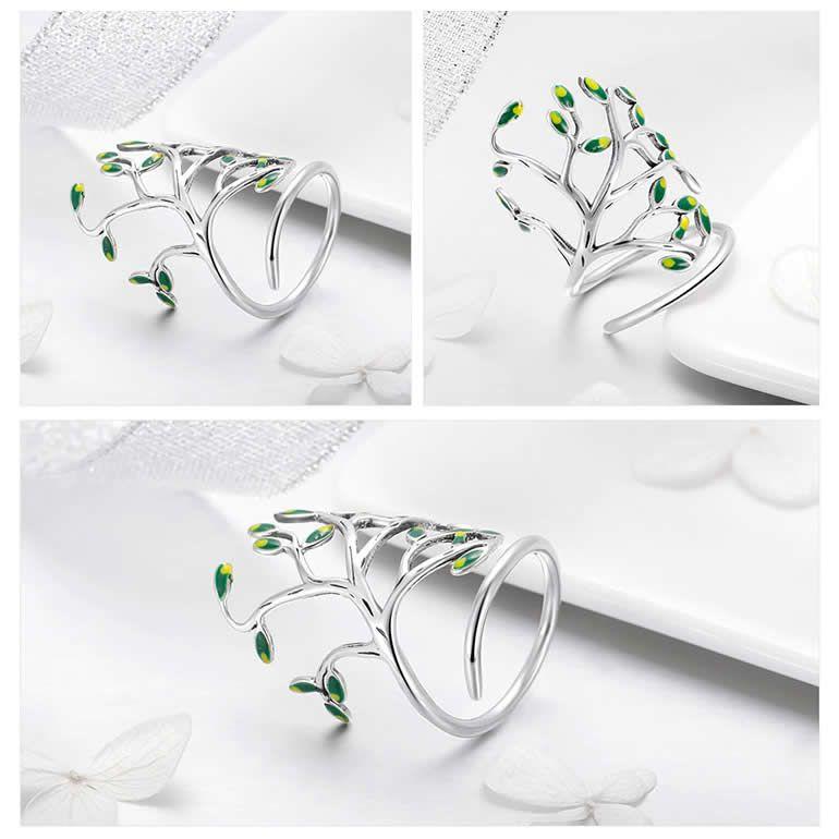 Anillo Plata 925 Arbol De la Vida Verde-2
