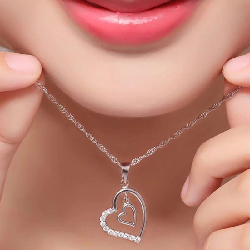 Collar Doble Corazon Interior Plateado-2