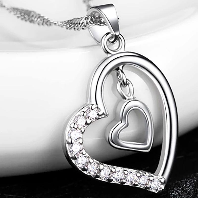 Collar Doble Corazon Interior Plateado-3