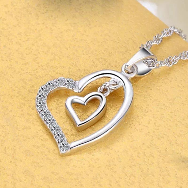 Collar Doble Corazon Interior Plateado-5