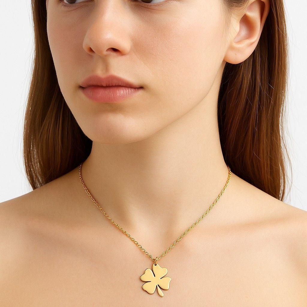 Colgante Collar trébol 4 Hojas 1111 Acero Dorado-1