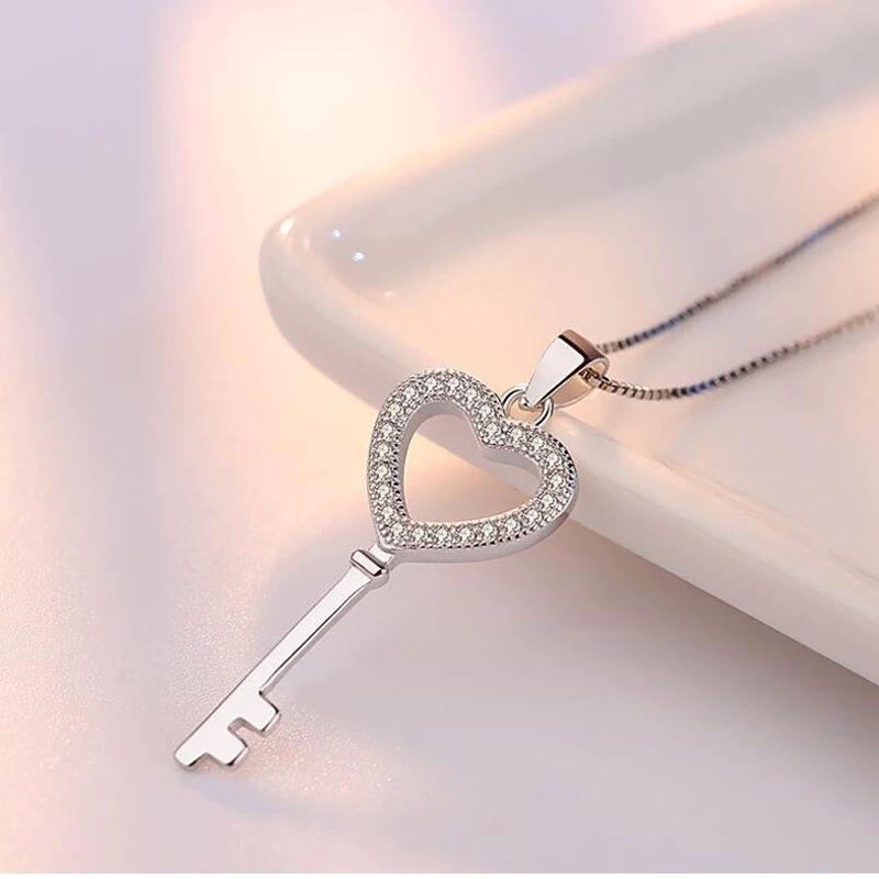 Collar Llave Corazon Circones Plateado-4