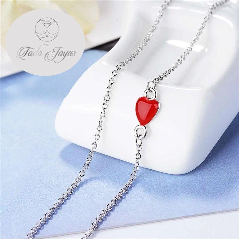 Collar Colgante Corazon Circulo Plateado-4