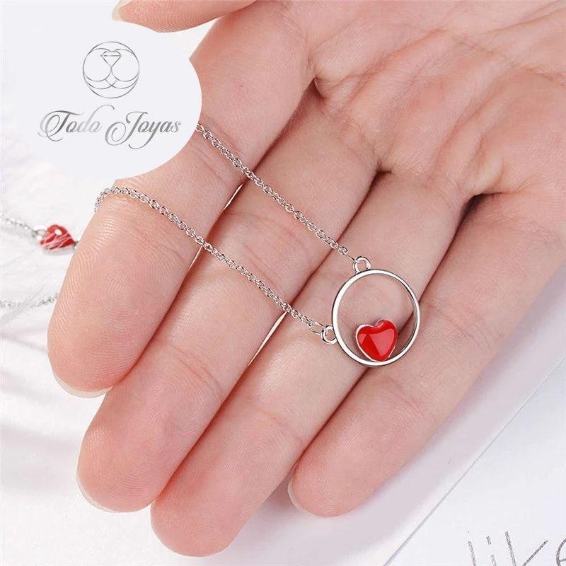 Collar Colgante Corazon Circulo Plateado-5