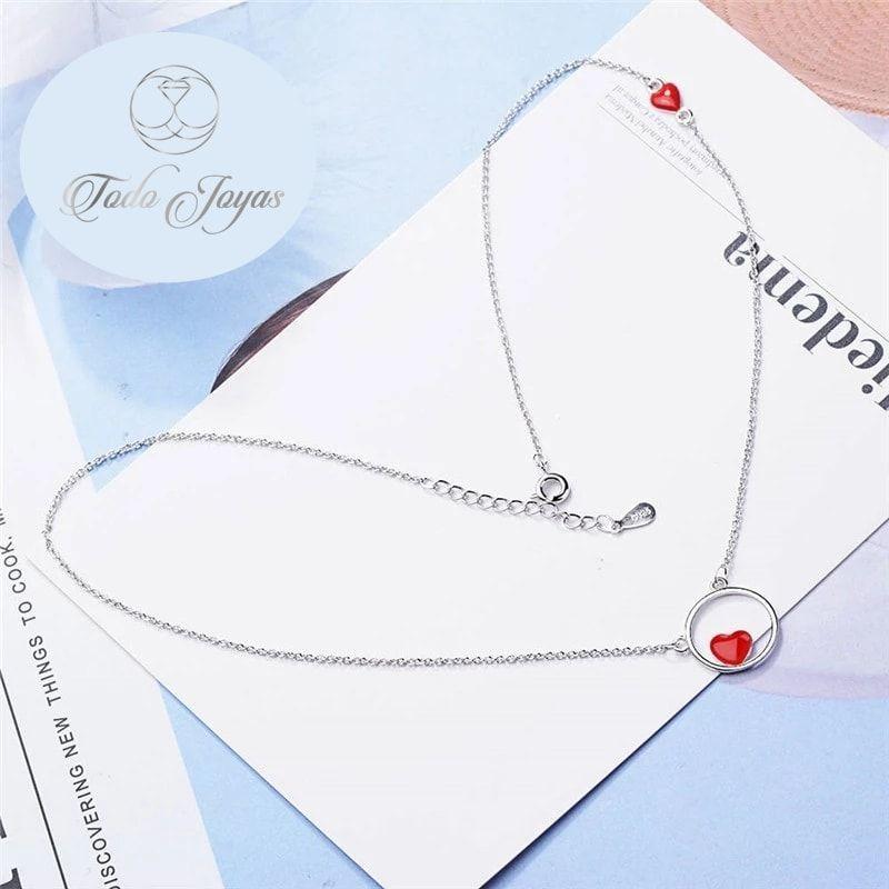 Collar Colgante Corazon Circulo Plateado-3