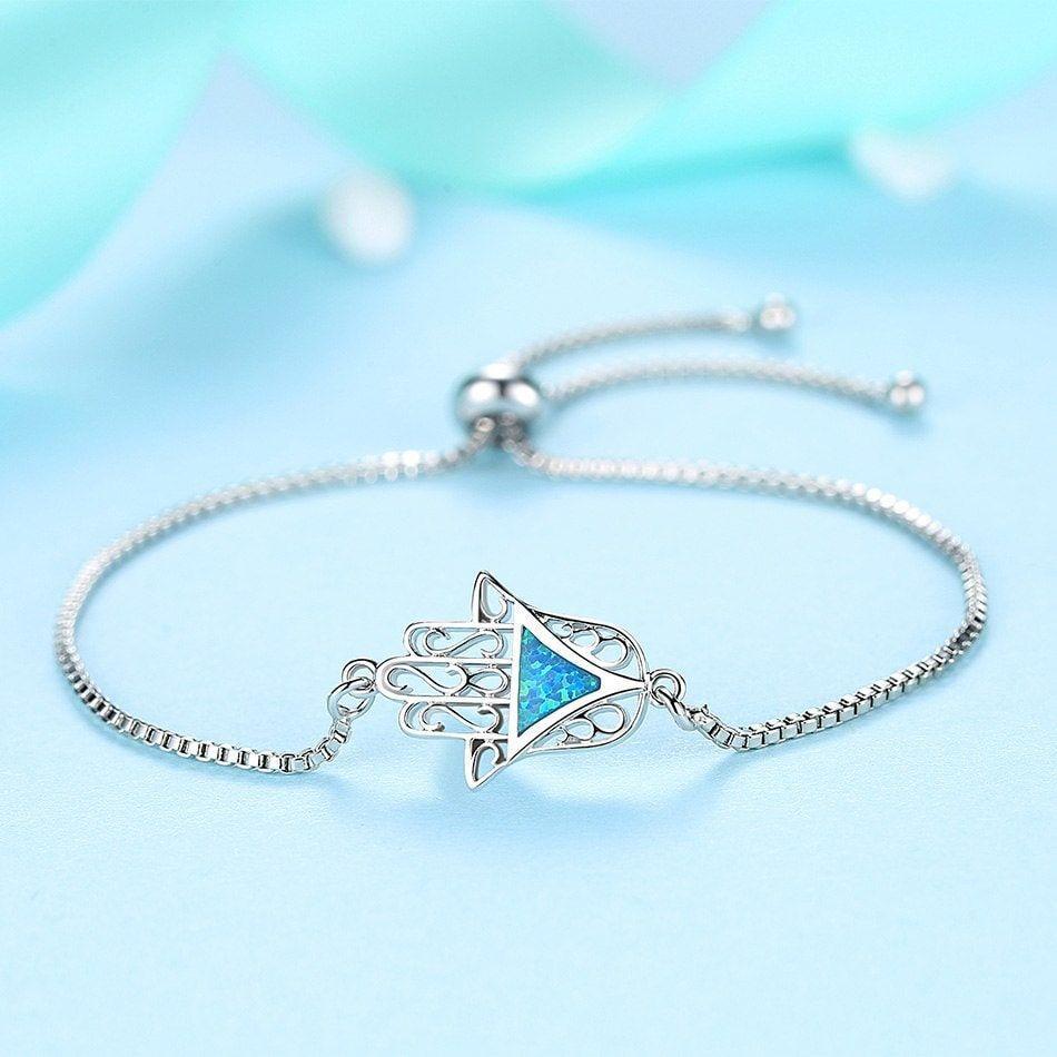 Pulsera Mano de Fatima Opal Baño Plata 925-2