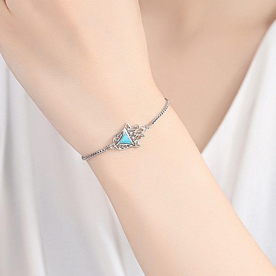 Pulsera Mano de Fatima Opal Baño Plata 925-4