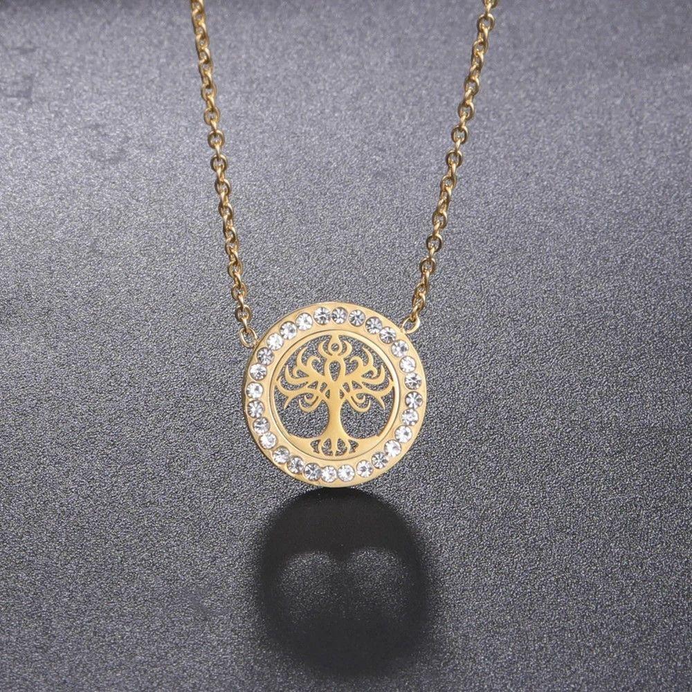 Collar Árbol de la vida con Circones Dorado Acero-2