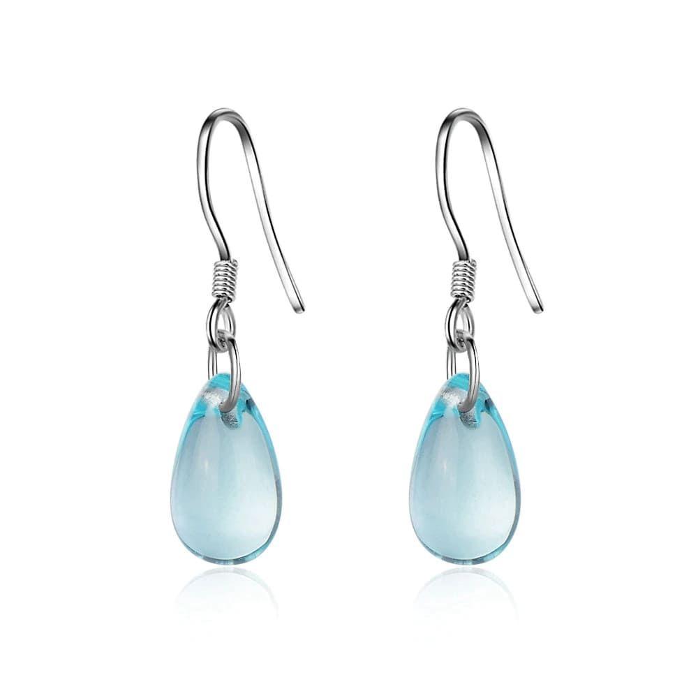 Aros Gota Cristal Celeste Colgante-0
