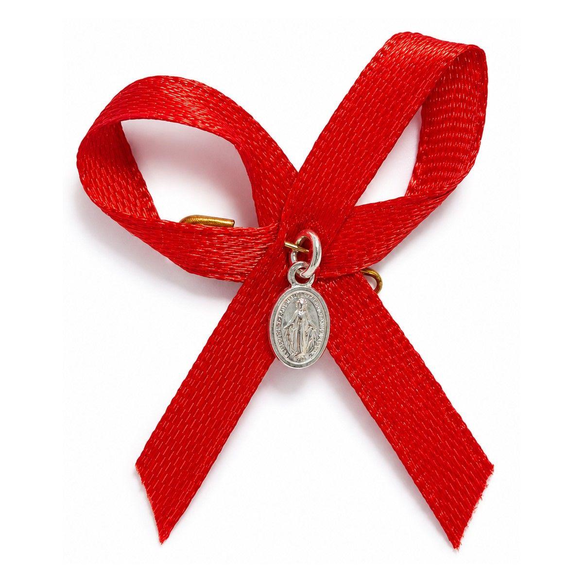 Medalla Plata 925 Virgen Milagrosa Bebe Cinta Roja-2