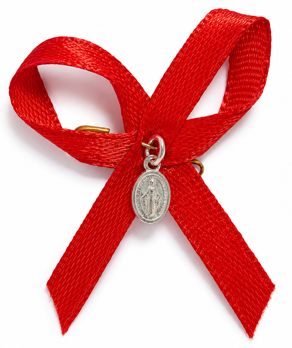 Medalla Plata 925 Virgen Milagrosa Bebe Cinta Roja-3