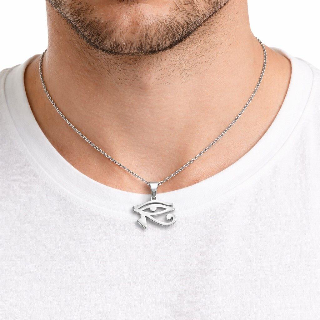 Collar Ojo de Horus Acero Cadena 50cm Plateado-3