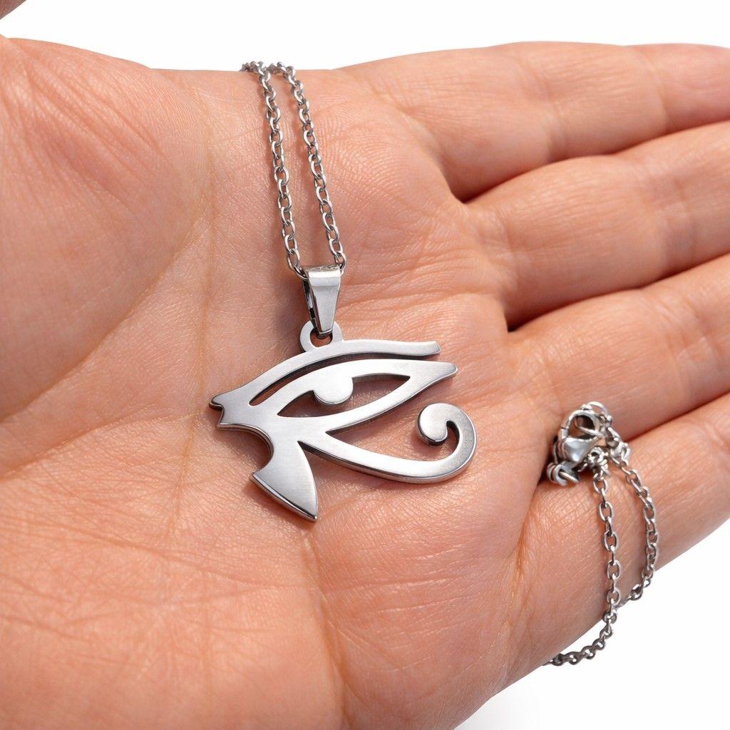 Collar Ojo de Horus Acero Cadena 50cm Plateado-4