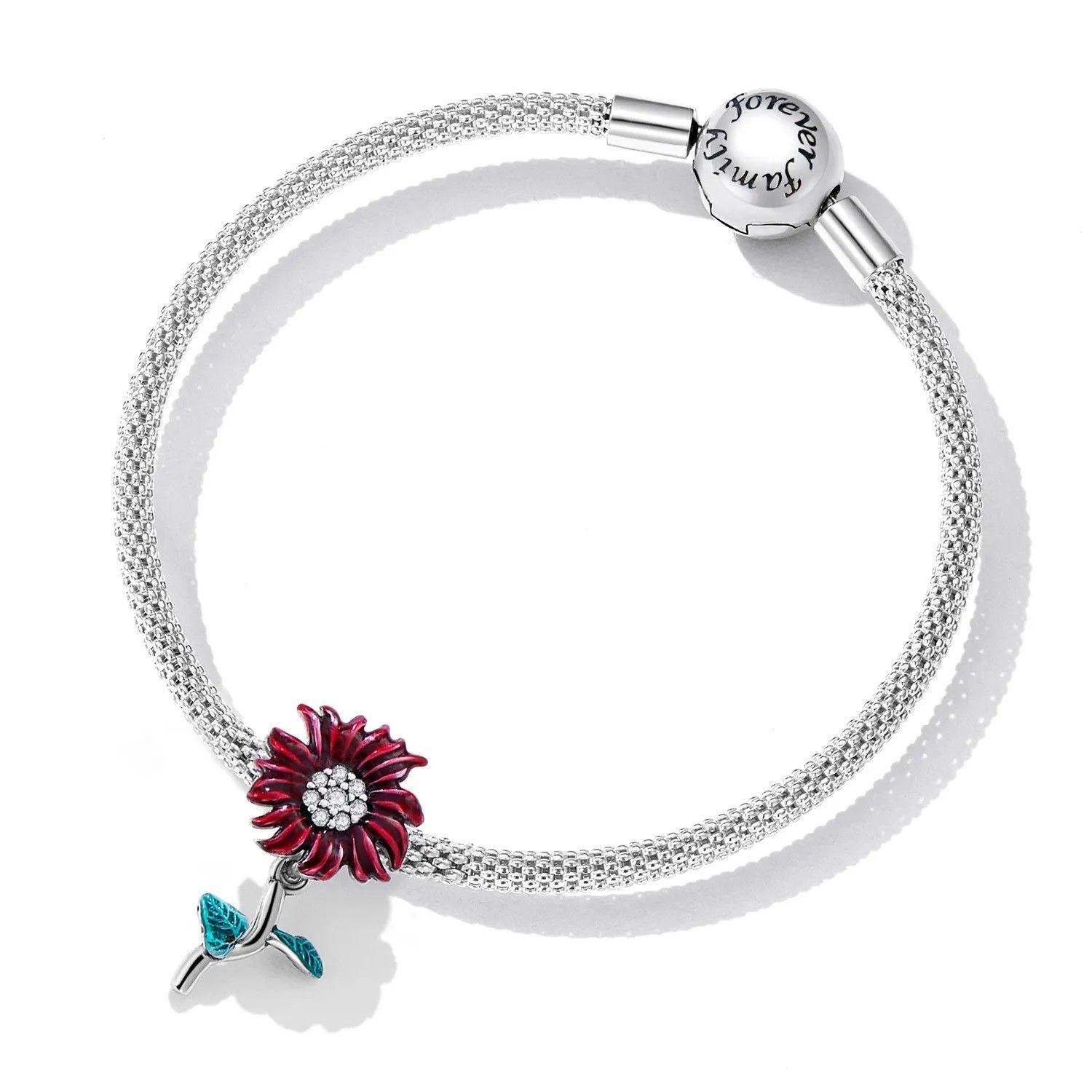 Charm Dije Plata 925 Flor Margarita Roja-2