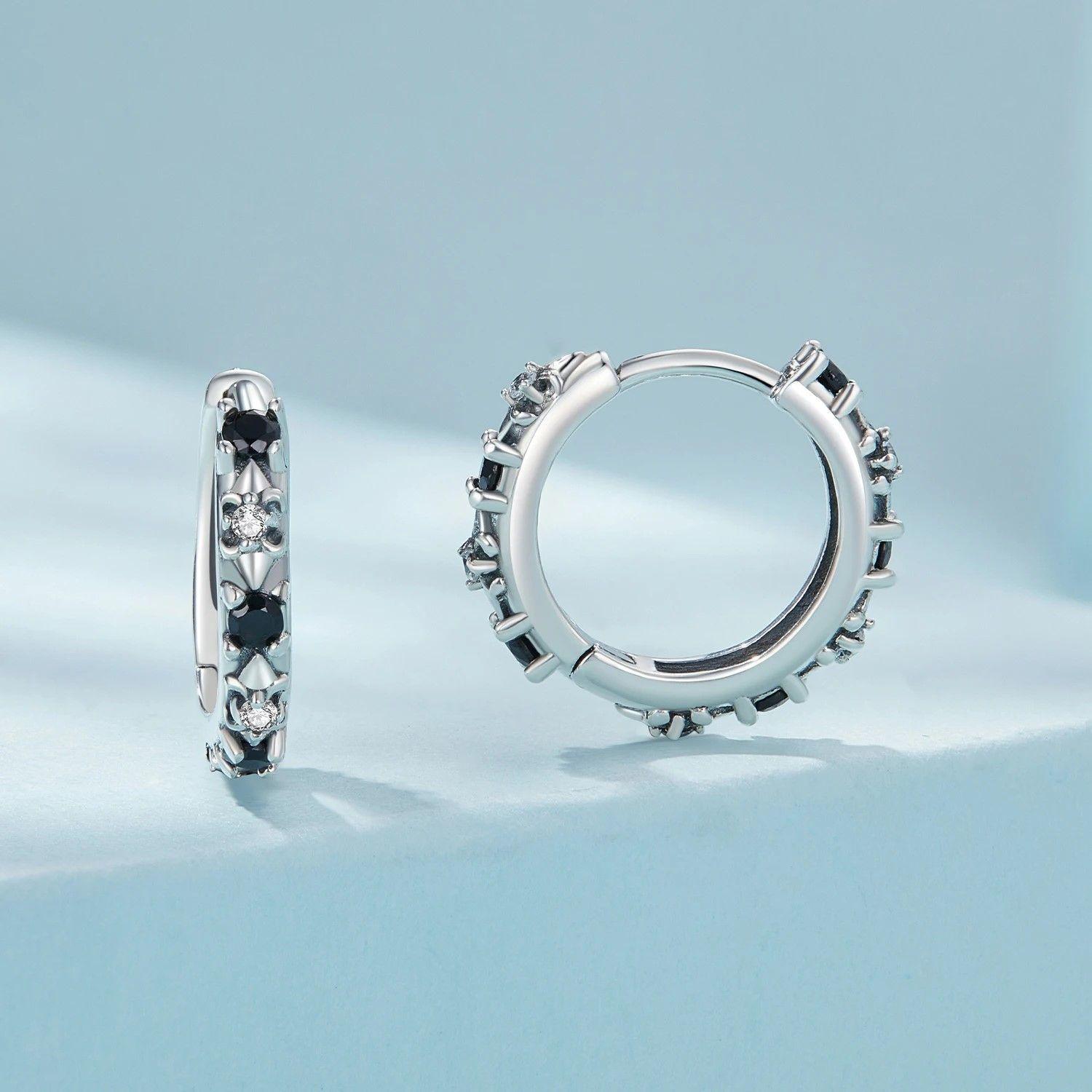 Aros Plata 925 Argollas Huggies Onix Color Negro-2