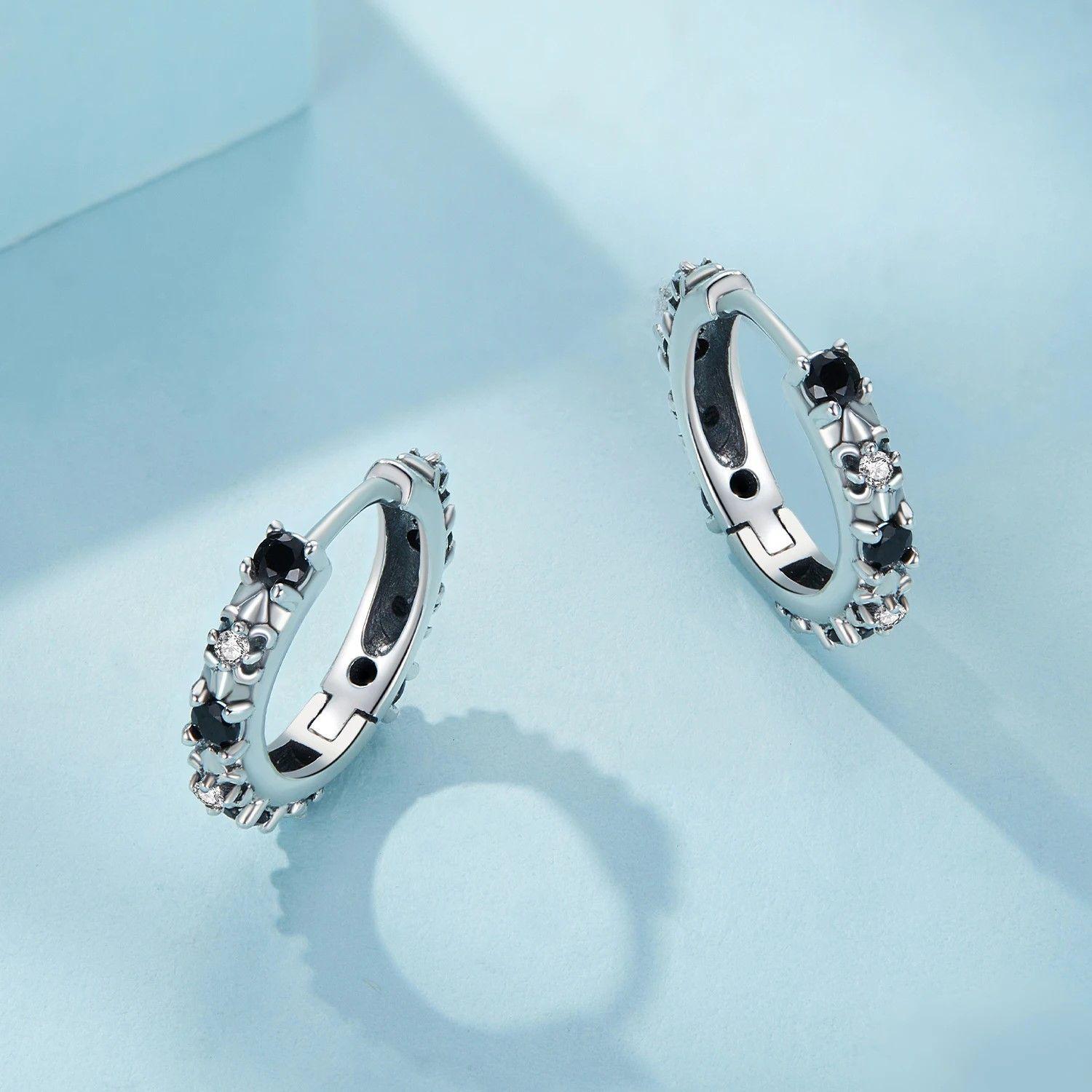 Aros Plata 925 Argollas Huggies Onix Color Negro-3
