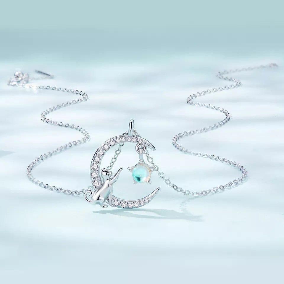 Collar Plata 925 Gato en Luna y Estrella-5