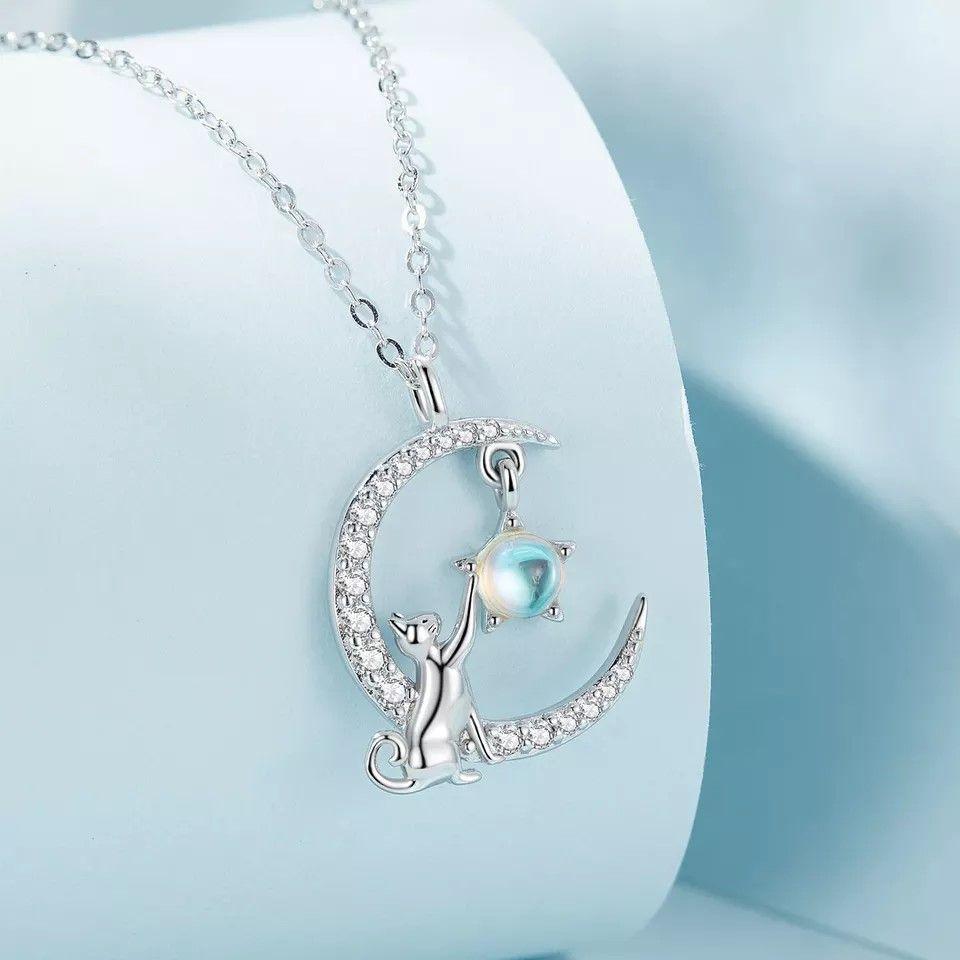 Collar Plata 925 Gato en Luna y Estrella-4