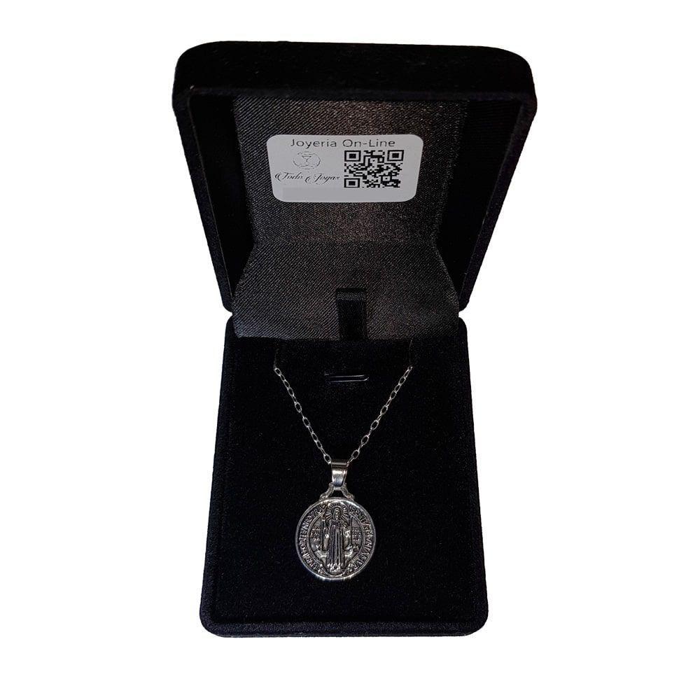 Colgante Medalla San Benito + Cadena + Caja Terciopelo -2
