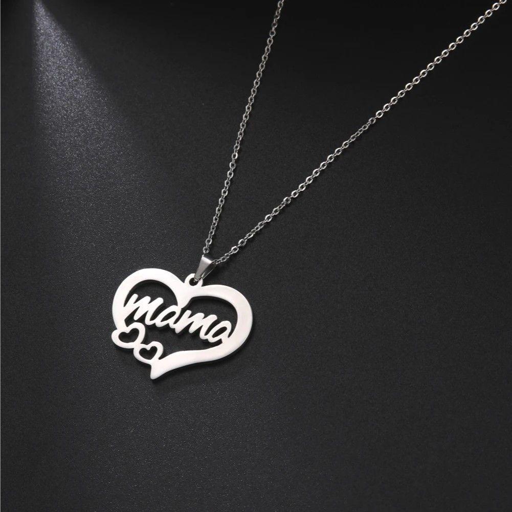 Collar Acero Mama Dos Corazones Plateado-5