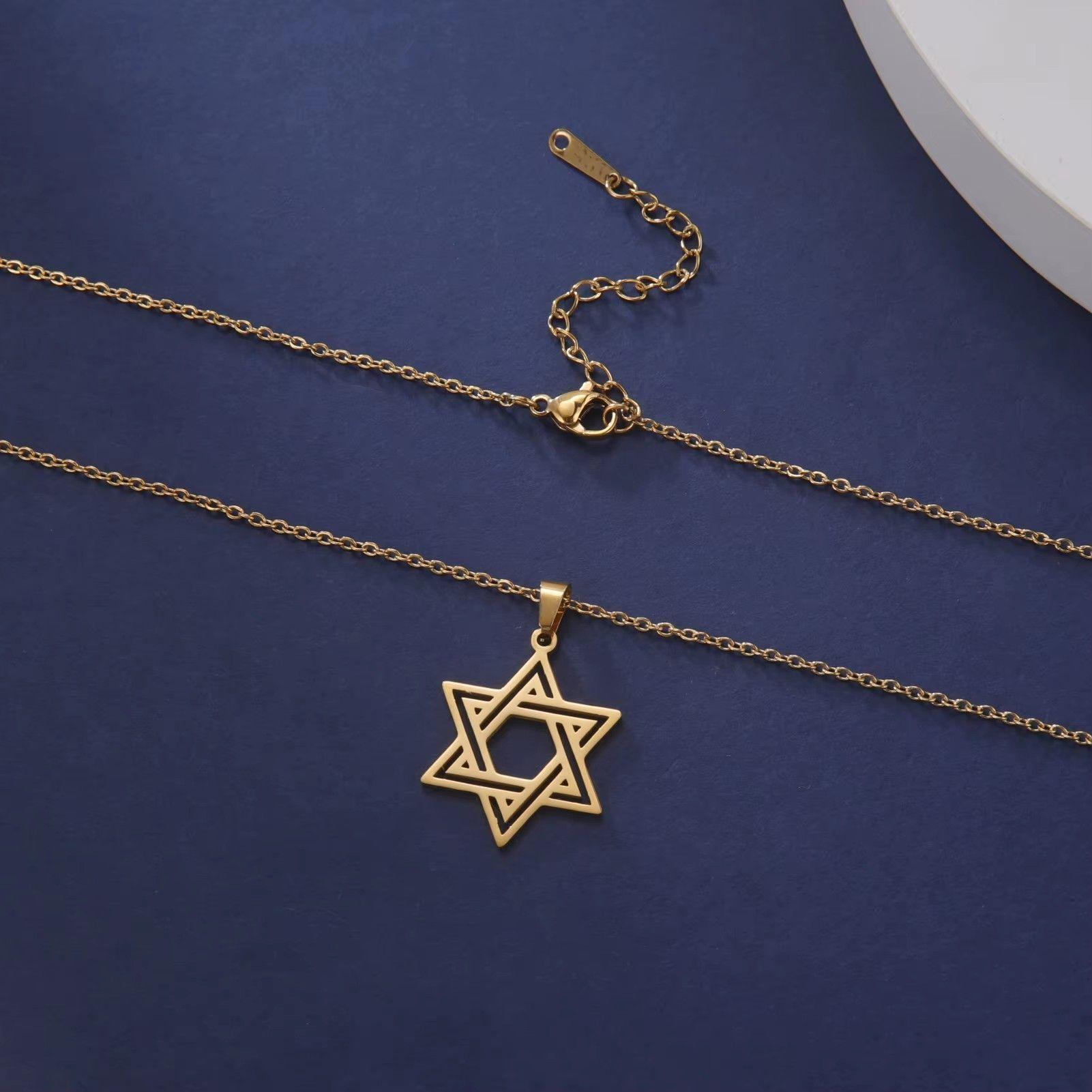 Colgante Collar Estrella David Biselada Acero Dorado-4