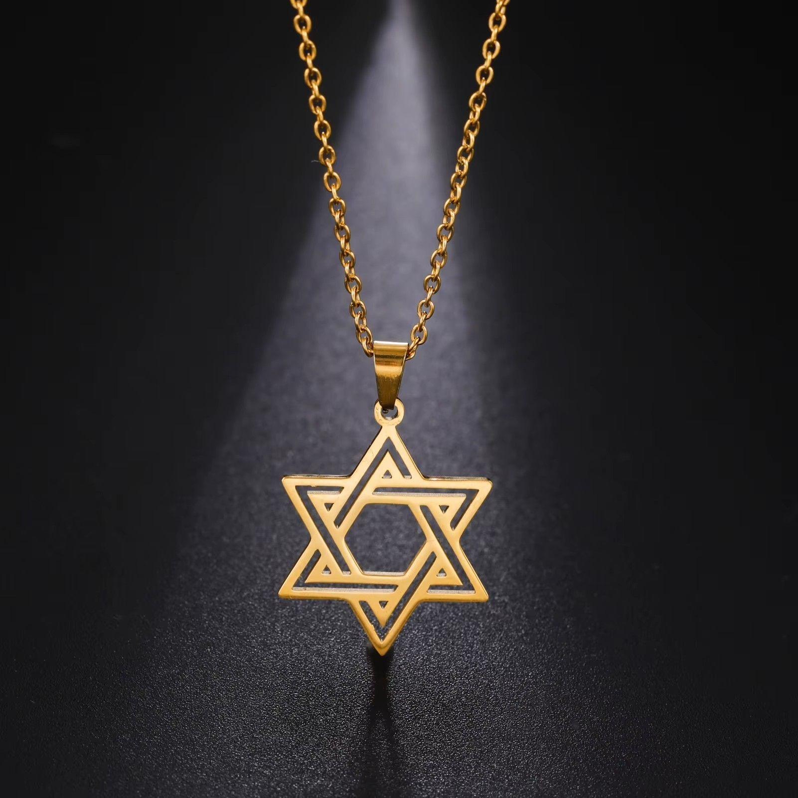 Colgante Collar Estrella David Biselada Acero Dorado-5